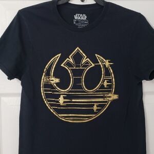 Star Wars Rebel Logo Black & Gold T-Shirt. Women's Small